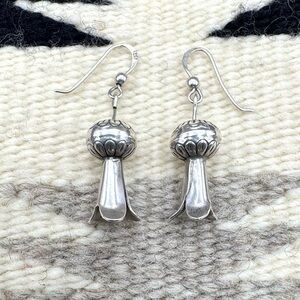 Navajo Native American Sterling Silver Stamped Navajo Pearl Dangle Earrings